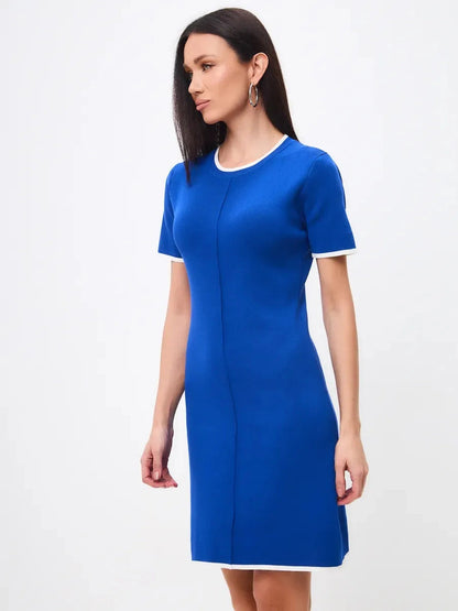 Asteria Mini Dress by Lauven featuring vibrant contrast trim and a sleek silhouette, perfect for everyday elegance.