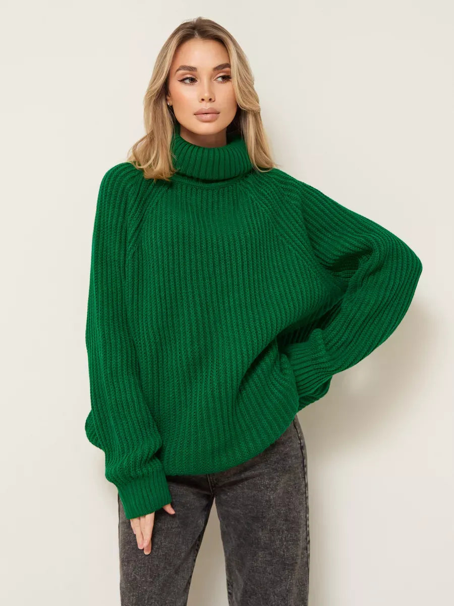 Emerald Sweater by Lauven - Oversized green knitwear with turtleneck, perfect for cozy, stylish winter outfits.