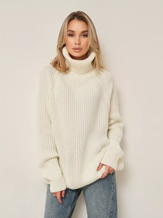 Luna Sweater by Lauven, oversized white knitwear with turtleneck, perfect for stylish comfort on cool days.