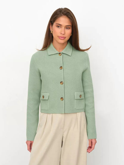 Sage Jacket by Lauven - Cropped light green women’s jacket with button closure