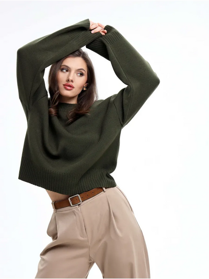 Thalia Sweater by Lauven, oversized knit in khaki green, perfect for fall and winter layering.
