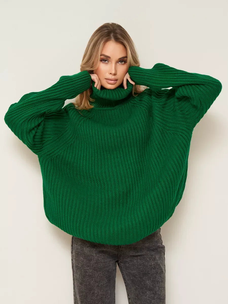 Emerald Sweater by Lauven - Oversized green knitwear with turtleneck for cozy winter style.