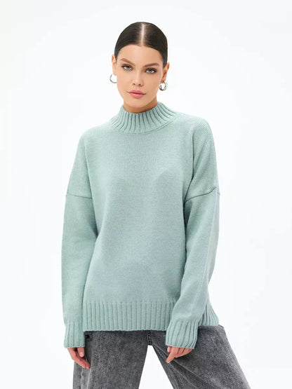 Celeste Sweater by Lauven, oversized wool blend knit in mint green for modern elegance and comfort.