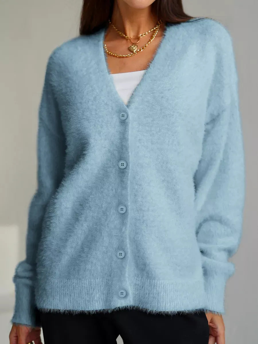 Skyler Cardigan by Lauven, soft blue oversized knitwear with button closure for stylish layering.