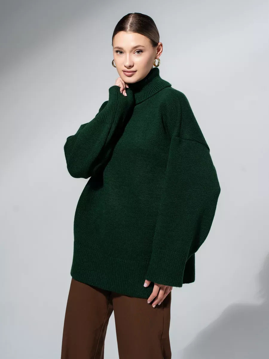 Lyra Sweater by Lauven, oversized green knitwear sweater with turtleneck for stylish fall looks.