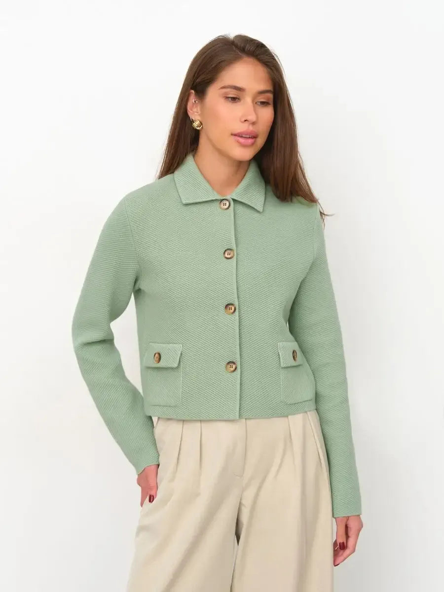 Sage Jacket by Lauven - Cropped light green women's jacket with button closure and relaxed fit.