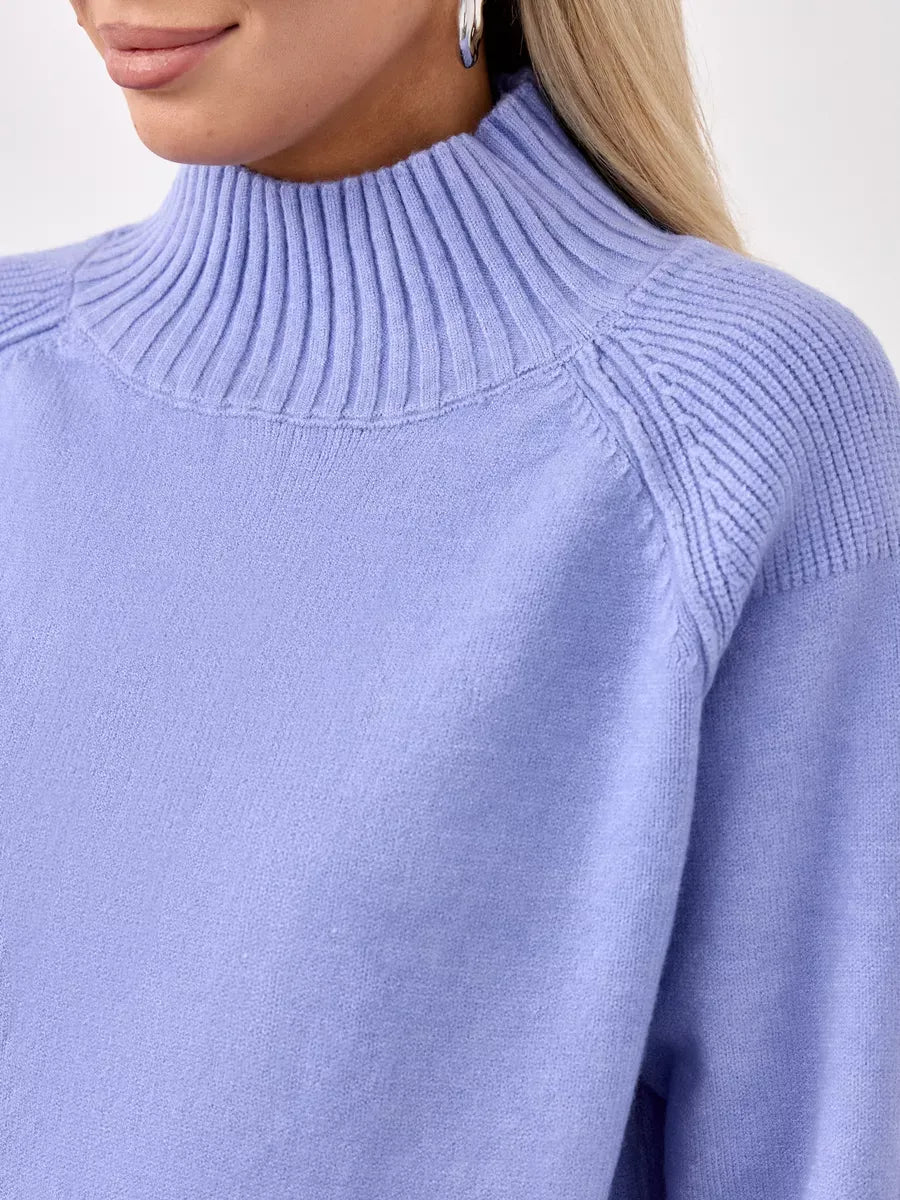 Lilac Sweater by Lauven, oversized lavender cashmere knitwear with high neck, perfect for cozy fall days.