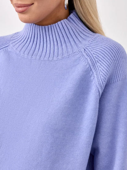 Lilac Sweater by Lauven, oversized lavender cashmere knitwear with high neck, perfect for cozy fall days.