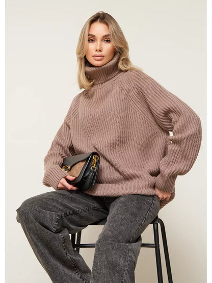 Sable Sweater by Lauven, oversized brown knitwear with turtleneck, perfect for colder days.