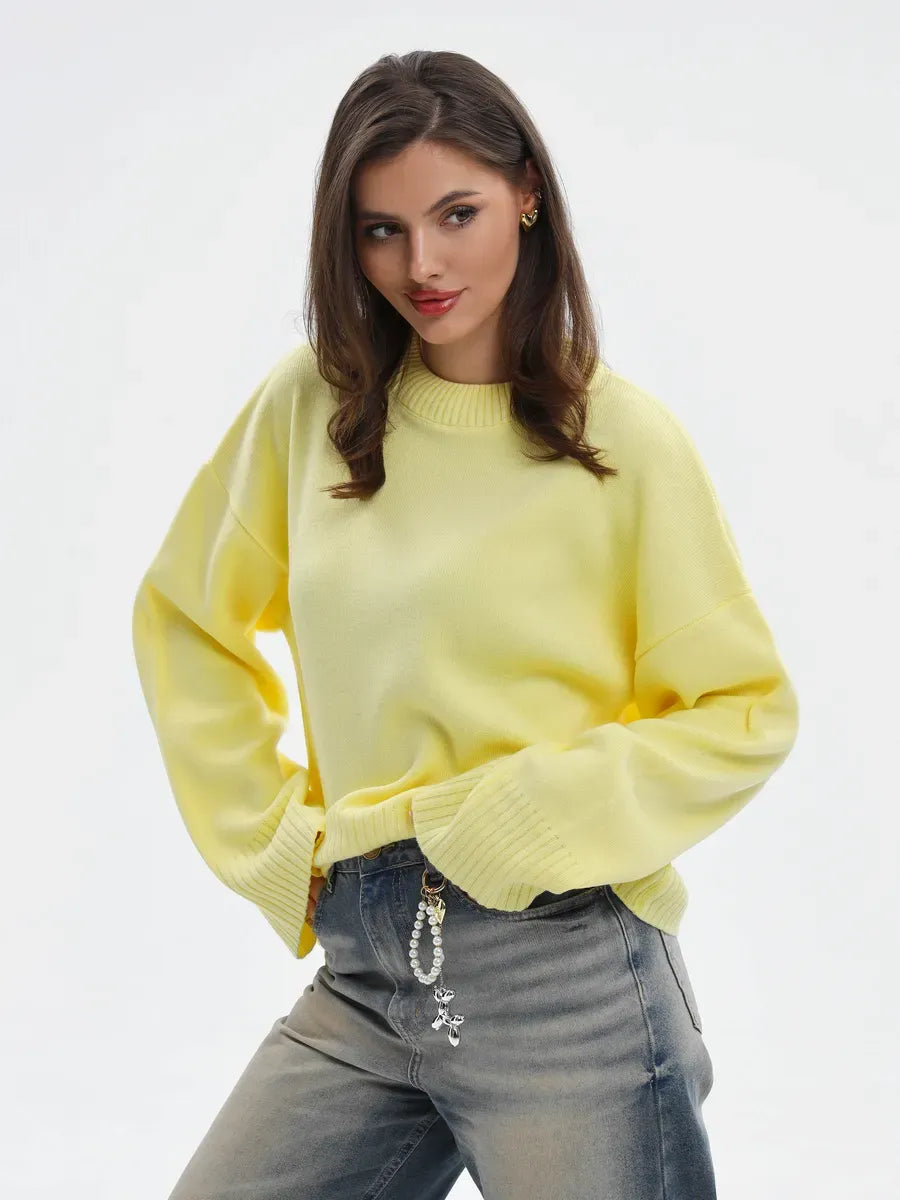 Solara Sweater by Lauven in light yellow, oversized knit fashion piece for women, perfect for seasonal layering.