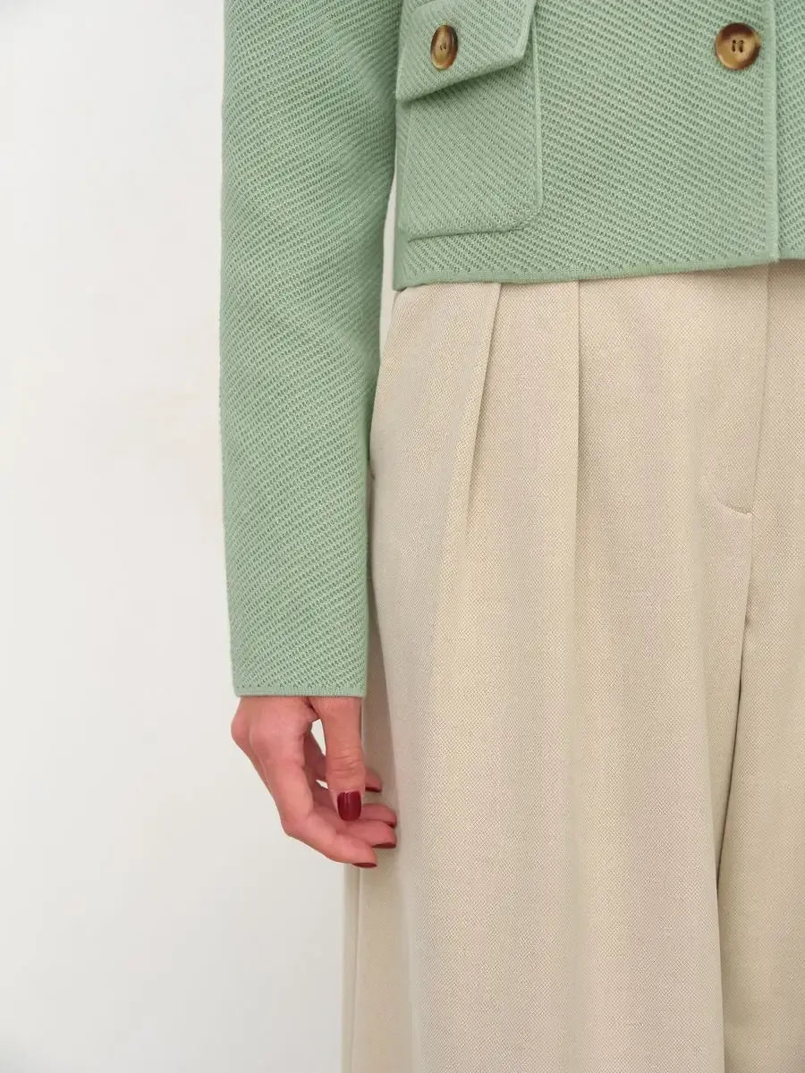 Sage Jacket by Lauven, cropped light green women's jacket with button closure and relaxed fit.