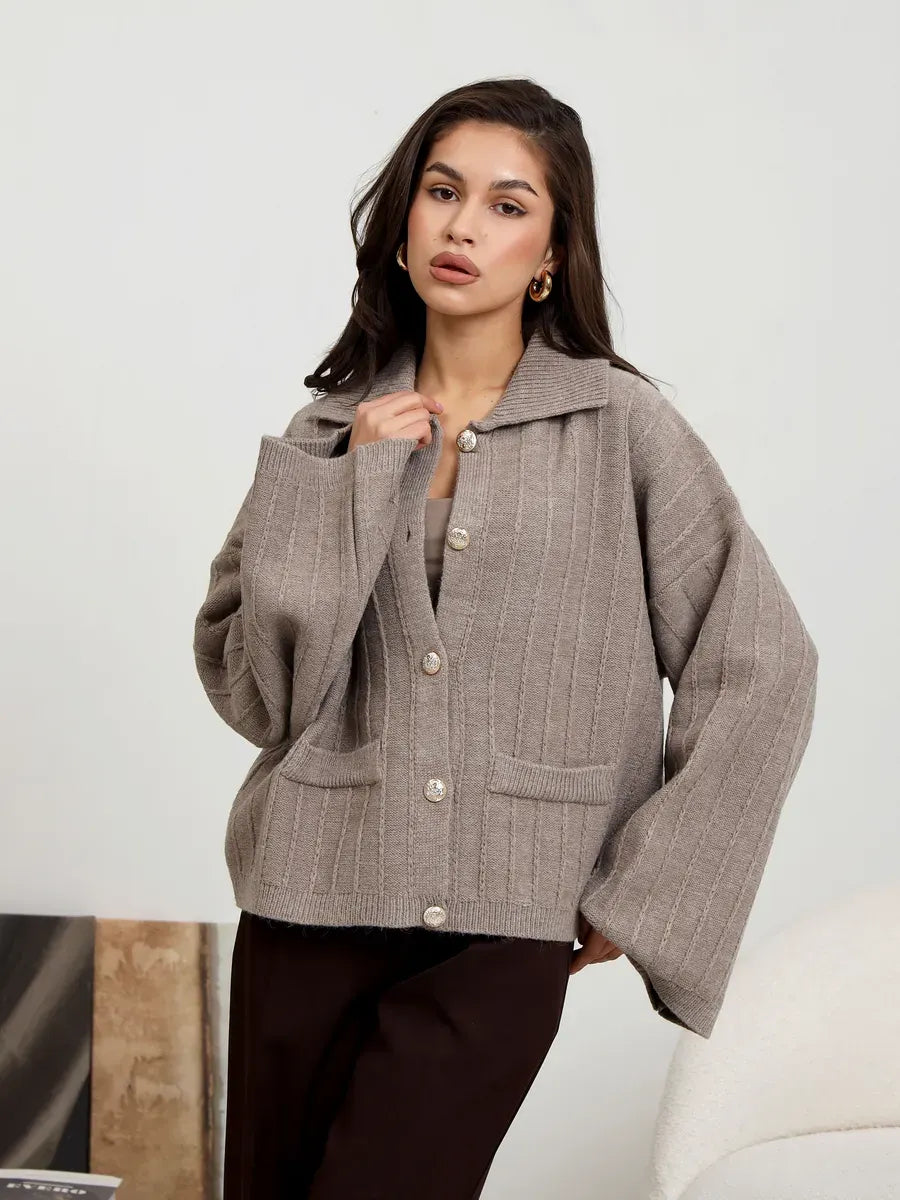 Mocha Cardigan from Lauven, featuring oversized fit, wide bell sleeves, and a chic braided pattern.