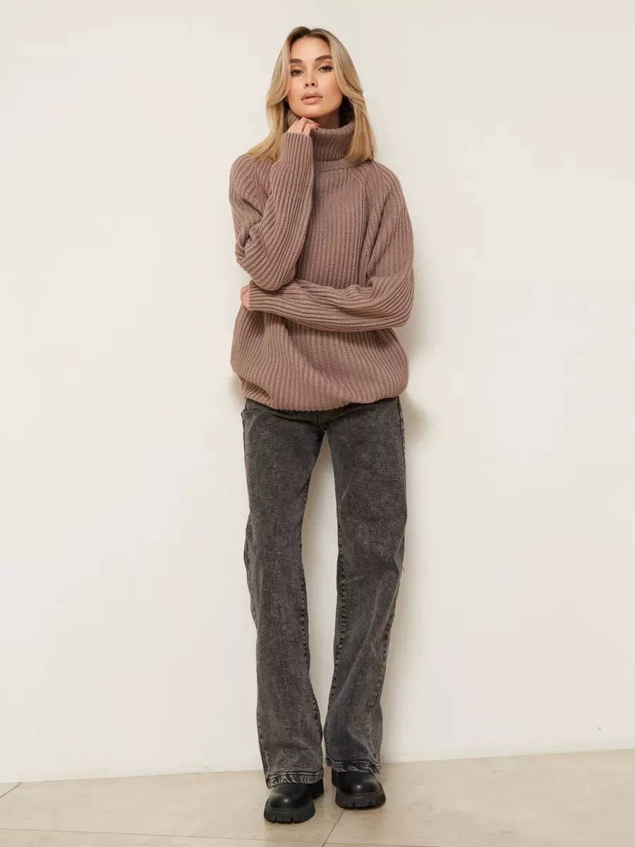 Sable Sweater by Lauven - Oversized brown knitwear with turtleneck, perfect for cozy winter fashion.