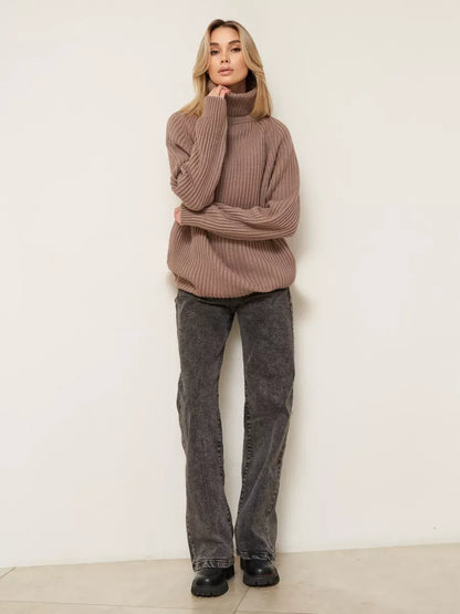 Sable Sweater by Lauven - Oversized brown knitwear with turtleneck, perfect for cozy winter fashion.
