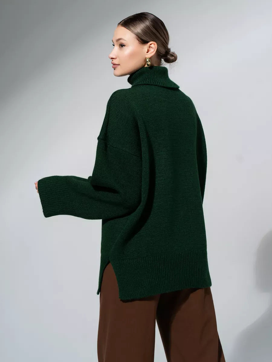 Lyra Sweater by Lauven, oversized green knitwear with turtleneck, perfect for cooler seasons.