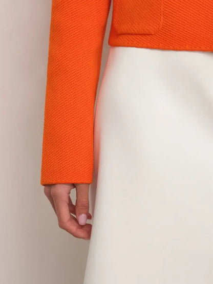 Coral Jacket by Lauven, cropped orange women's jacket with button closure and modern relaxed fit.