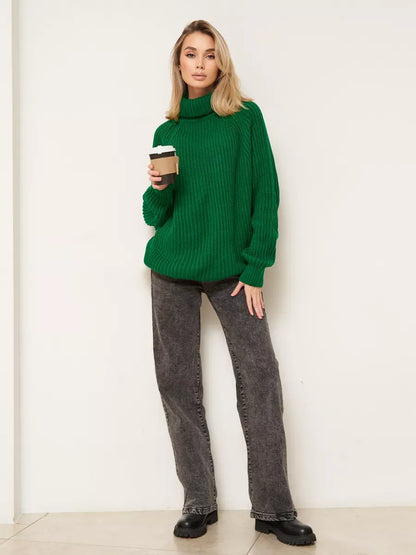 Emerald Sweater by Lauven, oversized green knitwear with turtleneck, perfect for cozy fall and winter styling.