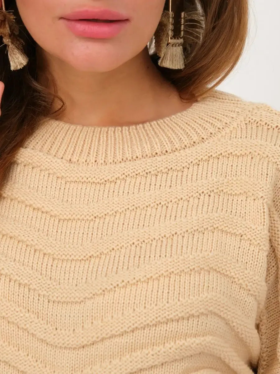 Florence Sweater by Lauven, featuring a light beige textured knit and a modern relaxed fit, perfect for stylish comfort.