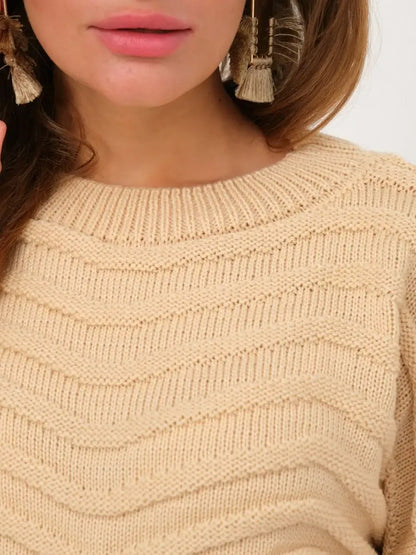 Florence Sweater by Lauven, featuring a light beige textured knit and a modern relaxed fit, perfect for stylish comfort.