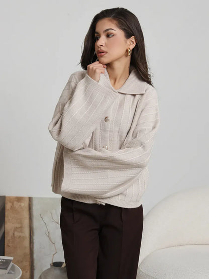 Dune Cardigan by Lauven: Oversized light beige knitwear with wide sleeves and braided pattern.