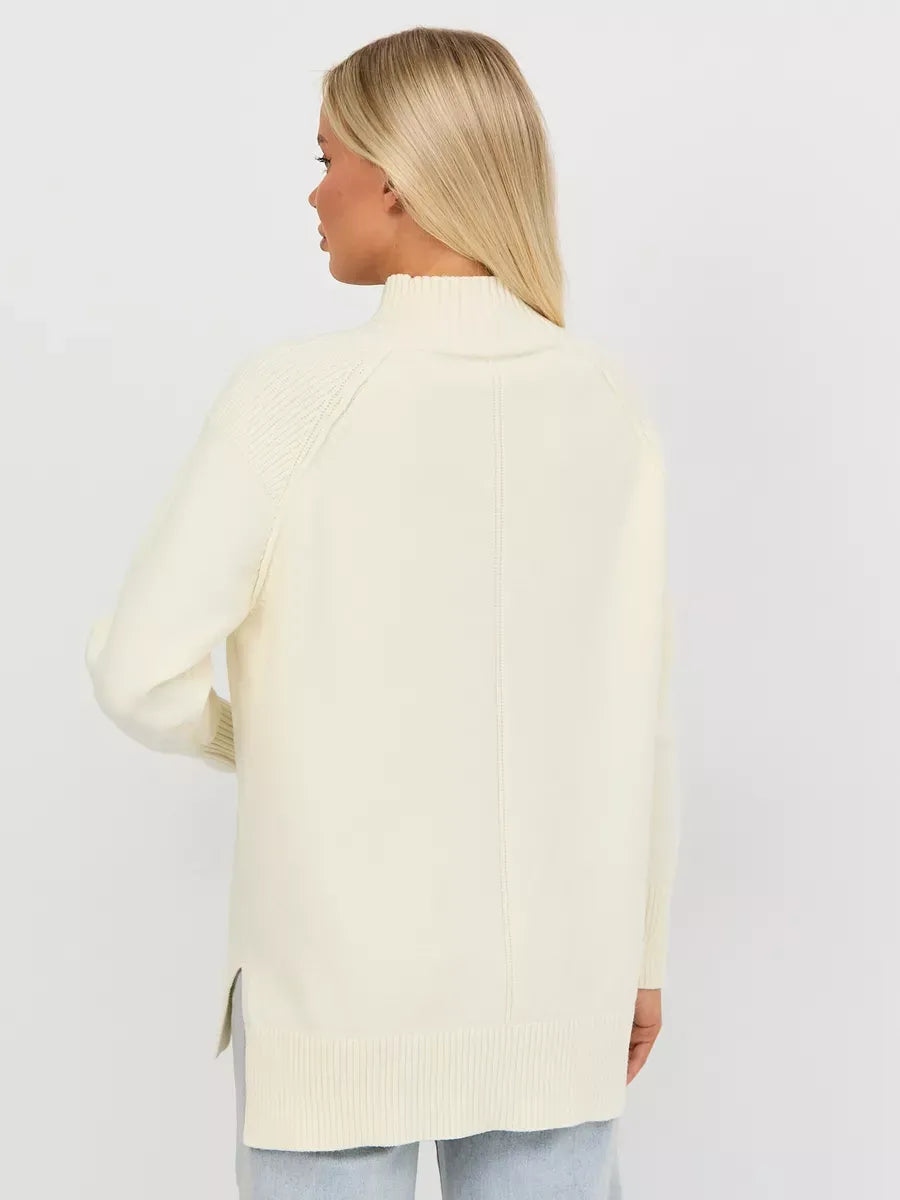 Liora Sweater by Lauven - Oversized milk white cashmere knitwear with high neck.