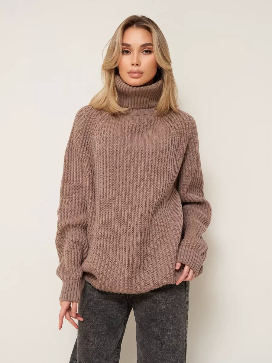 Sable Sweater by Lauven - Cozy oversized brown knitwear with turtleneck for stylish warmth.