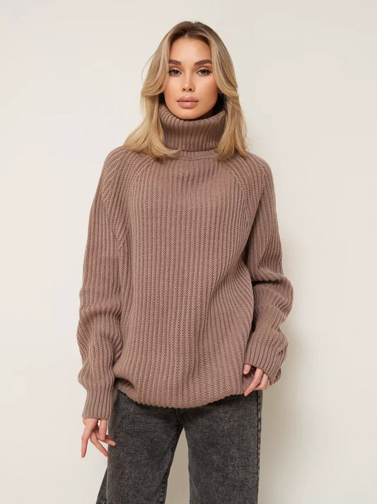 Sable Sweater by Lauven - Cozy oversized brown knitwear with turtleneck for stylish warmth.