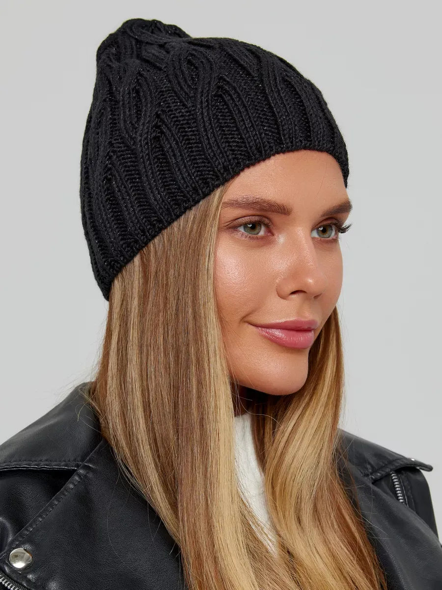 Onyx Lurex Knit Hat