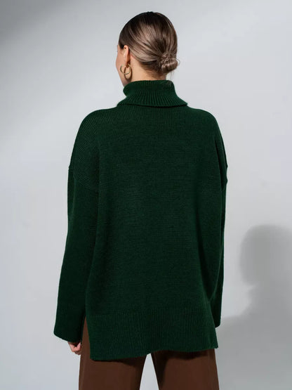 Lyra Sweater by Lauven, oversized green knitwear with a turtleneck, perfect for cool weather styling.