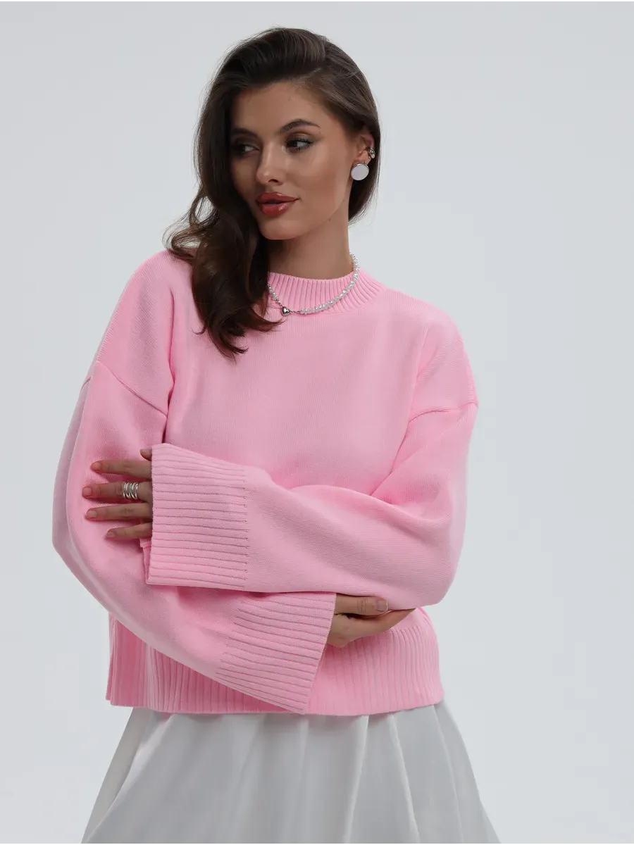 Lyra Sweater by Lauven, oversized knit in soft pink, perfect feminine charm and modern minimalism.