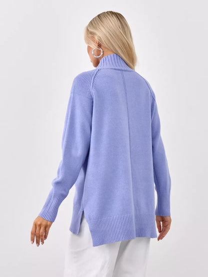 Lilac Sweater from Lauven, oversized lavender cashmere knitwear with a high neck and cozy fit.