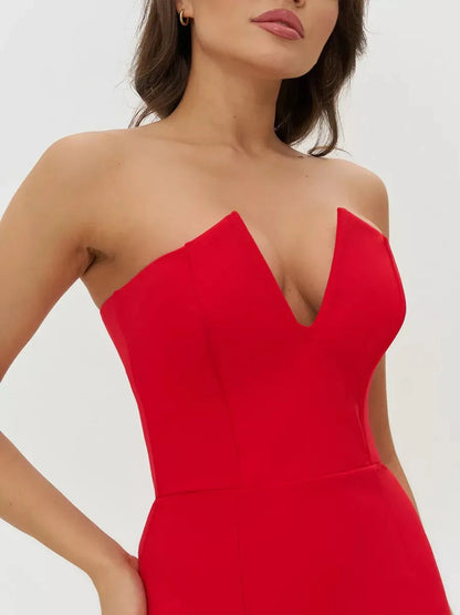 Marvella Maxi Dress by Lauven - Bold strapless design with sculpted fit in striking red.