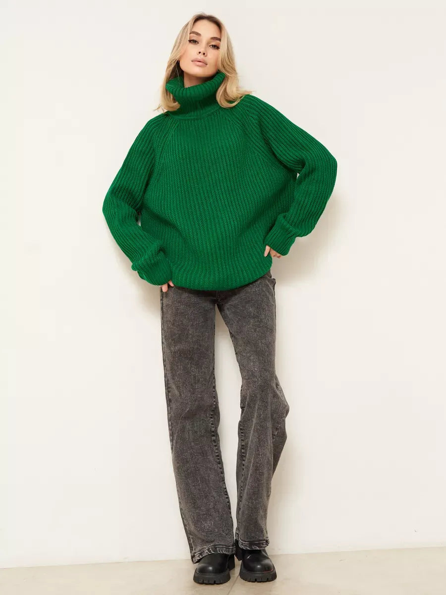 Emerald Sweater by Lauven - Oversized green knitwear with turtleneck for cozy winter style.