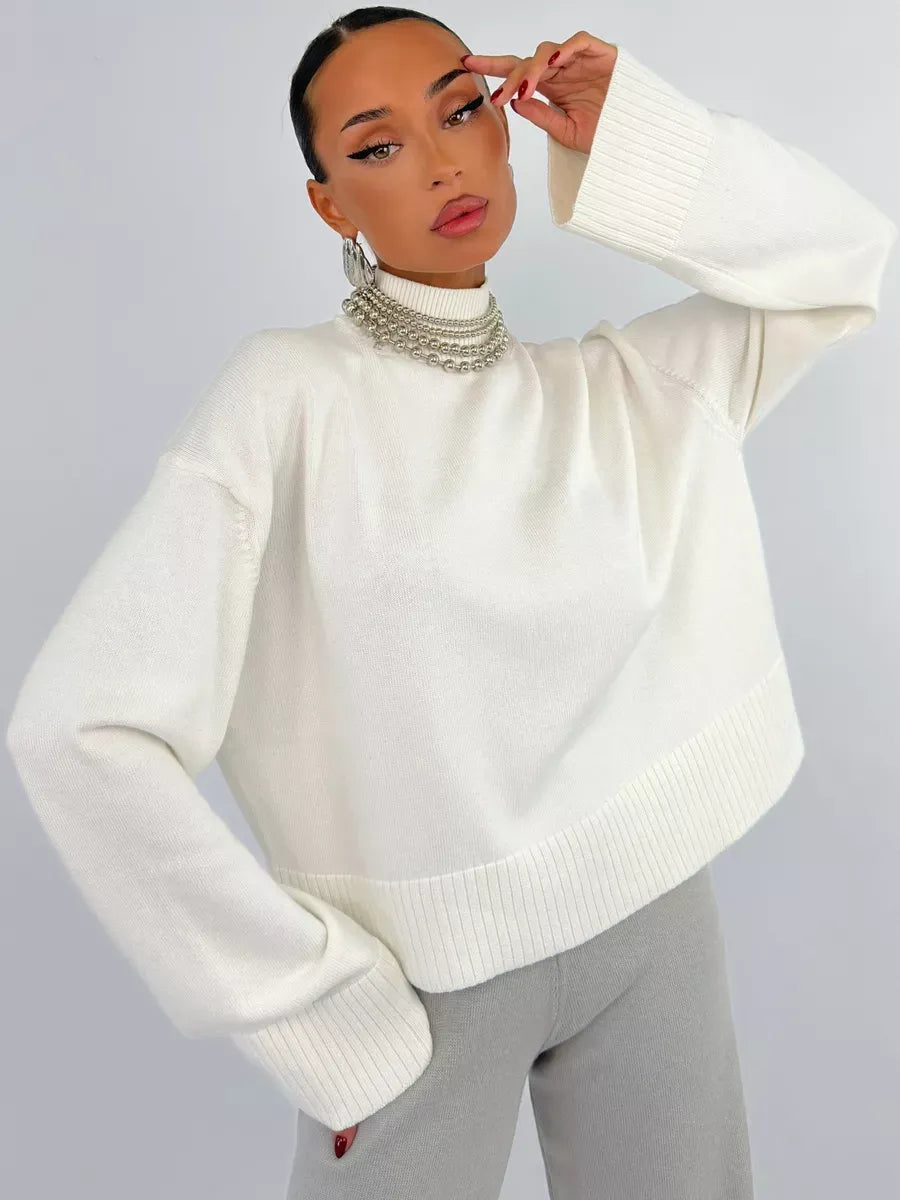 Bianca Sweater by Lauven - Oversized cotton blend knit in white, perfect for chic casual styling.
