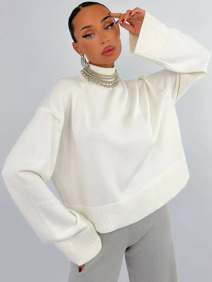 Bianca Sweater by Lauven - Oversized cotton blend knit in white, perfect for chic casual styling.