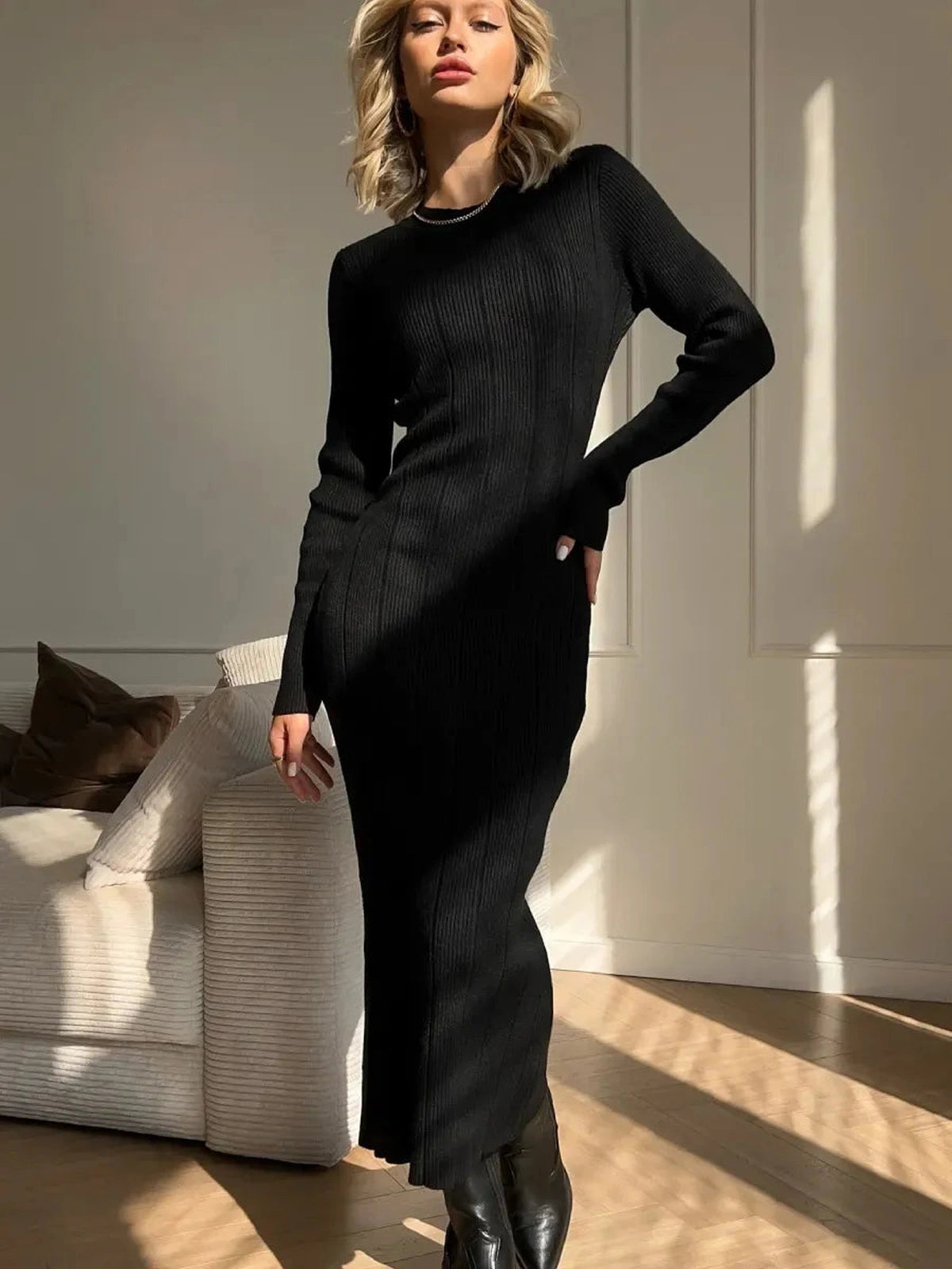 Noir Knit Midi Dress