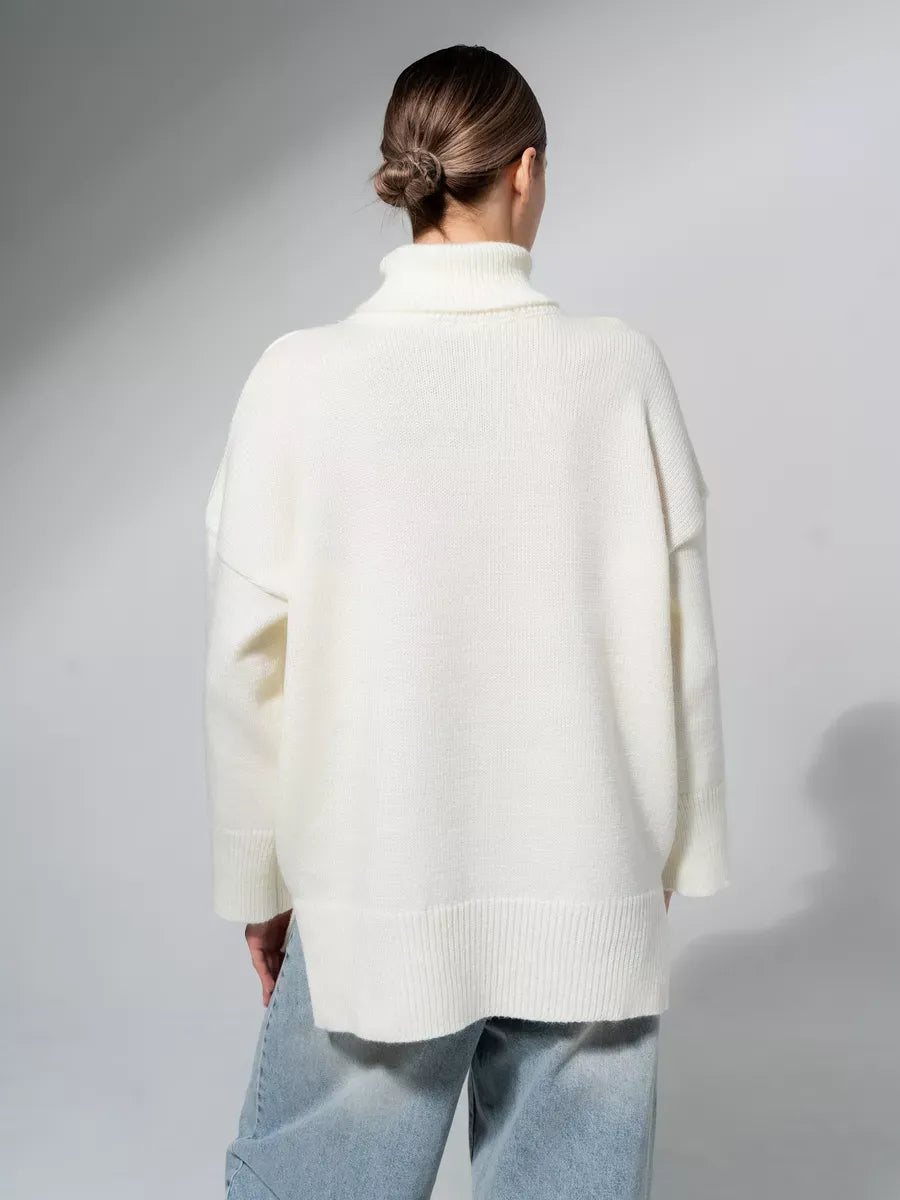 Luna Sweater by Lauven, oversized knit in soft milk white, ideal for fall layering with a relaxed fit.