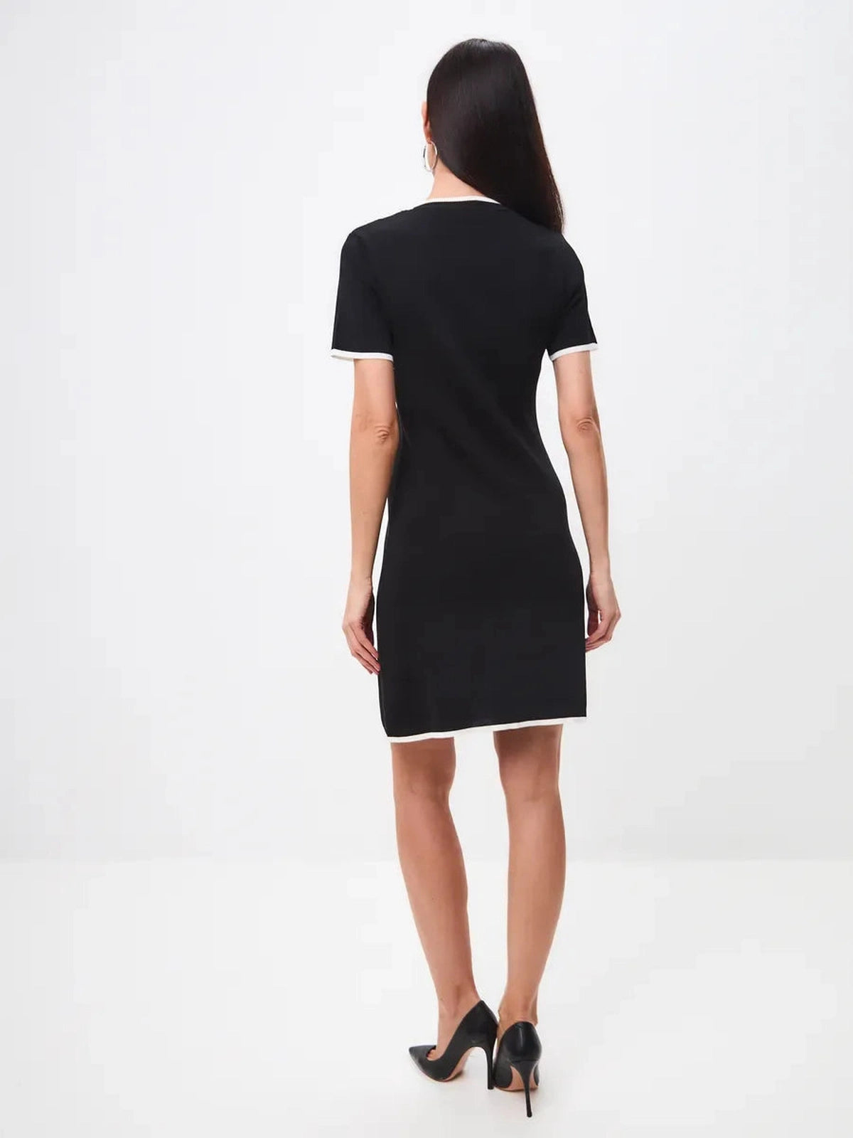 Back view of the Solara Mini Dress by Lauven, featuring sleek contrast trim and a polished silhouette.