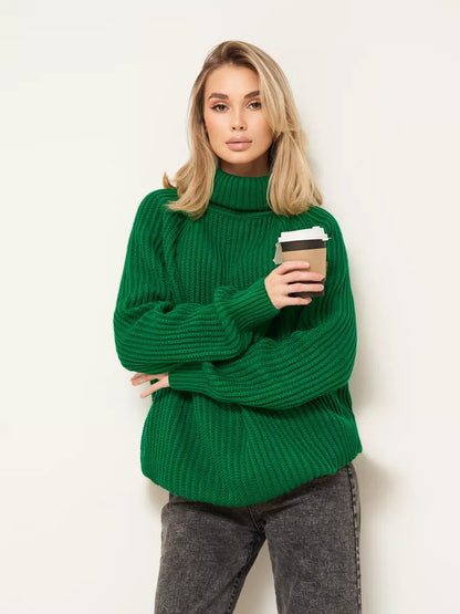 Emerald Sweater by Lauven - Oversized green knitwear with turtleneck, perfect for cozy autumn and winter outfits.