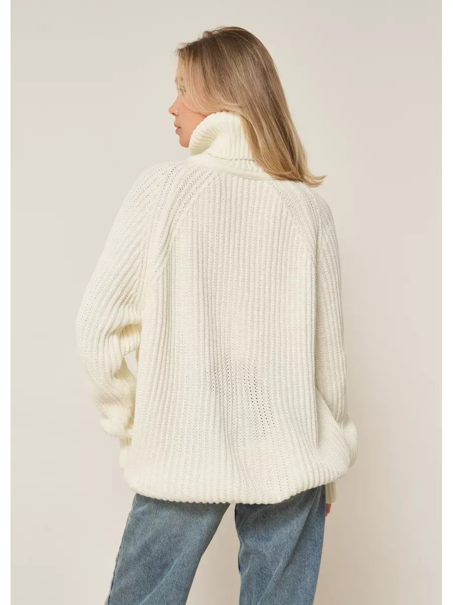 Luna Sweater by Lauven, oversized white knitwear with turtleneck, perfect for cool days.