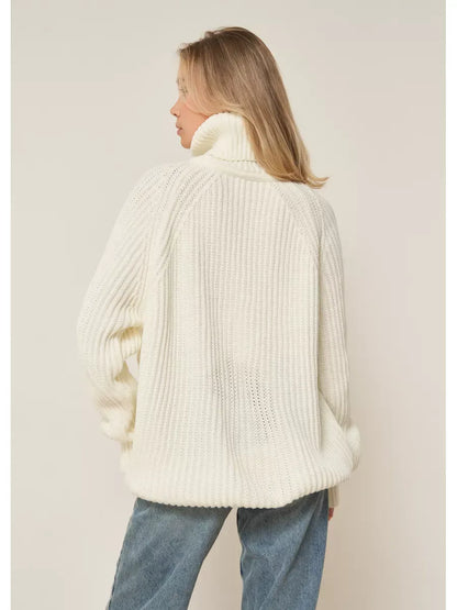 Luna Sweater by Lauven, oversized white knitwear with turtleneck, perfect for cool days.