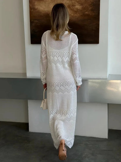 Aurelia Maxi Dress by Lauven, showcasing airy crochet elegance in a modern design for summer styling.