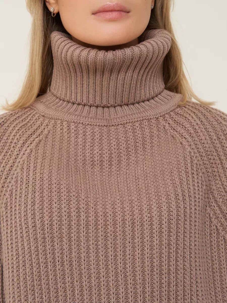 Sable Sweater by Lauven - Oversized brown knitwear with turtleneck for cozy warmth and style.