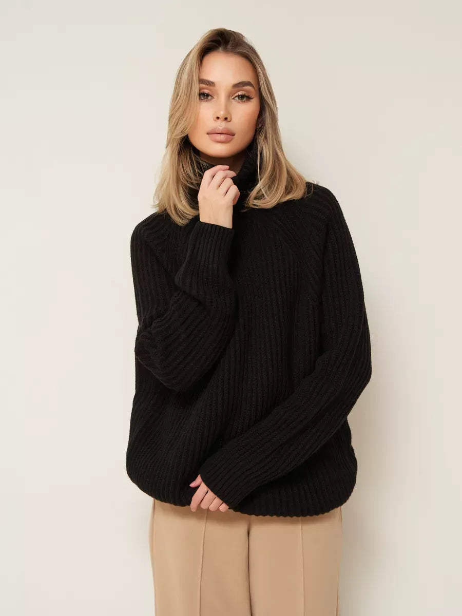 Onyx Sweater by Lauven - Oversized black knitwear with turtleneck, perfect for winter comfort and style.