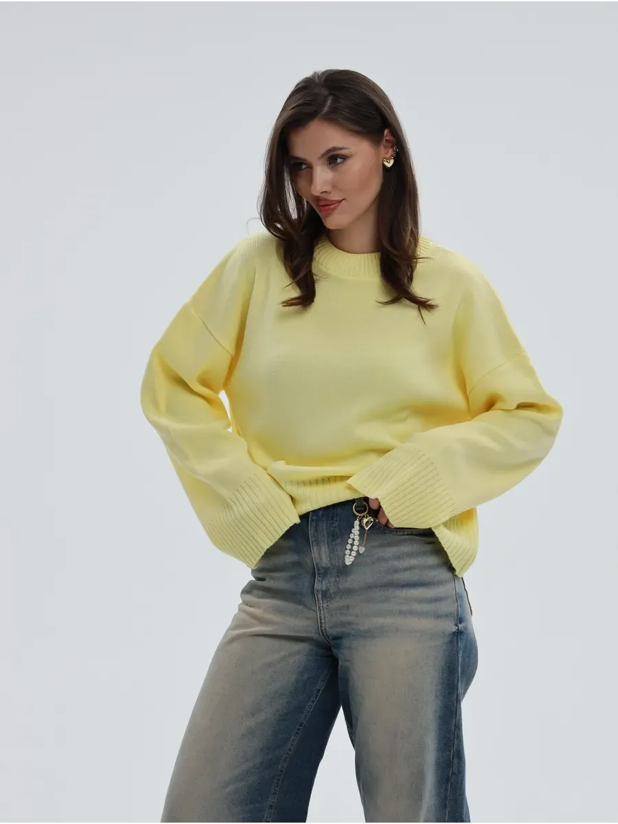 Solara Sweater by Lauven - Light yellow oversized knitwear for women, perfect for stylish comfort.
