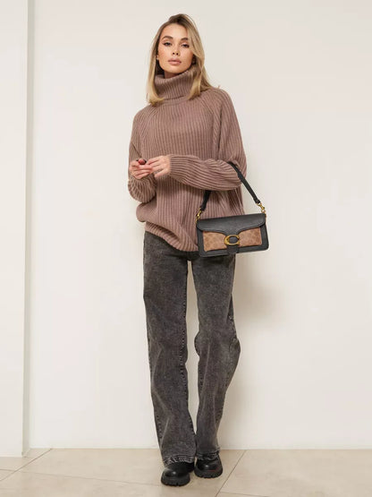 Sable Sweater - Oversized Brown Knitwear with Turtleneck by Lauven, perfect for colder days.
