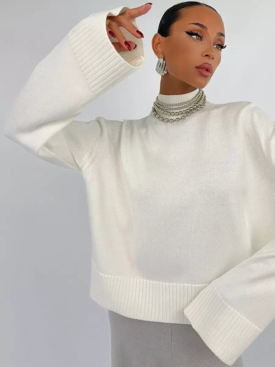 Bianca Sweater by Lauven, oversized cotton blend knit in white, perfect for chic styling and elegant comfort.
