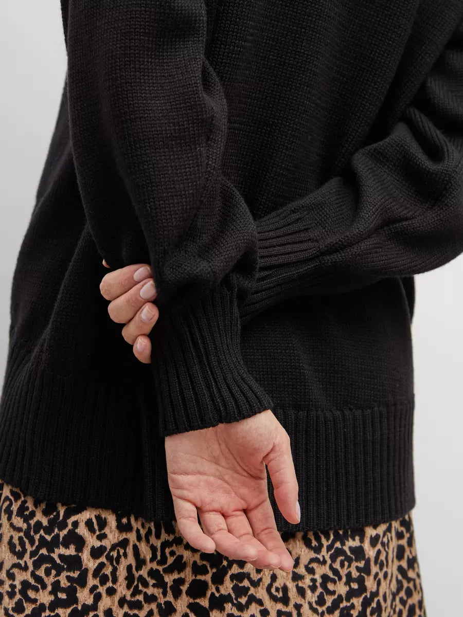 Nyra Sweater by Lauven - Black oversized wool knit with high turtleneck and ribbed cuffs.