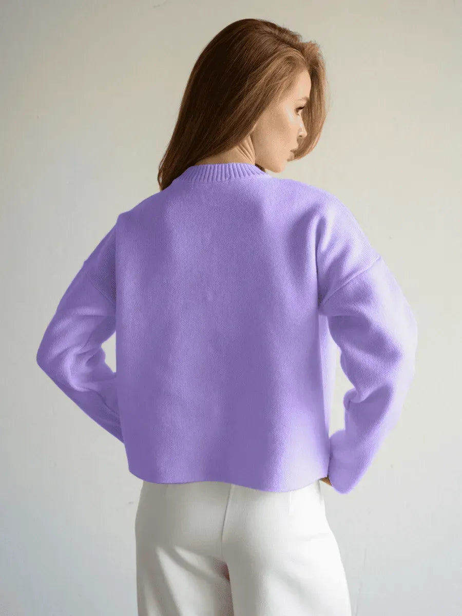 Lilac Cardigan by Lauven featuring a soft purple knitwear design, perfect for stylish and cozy layering.