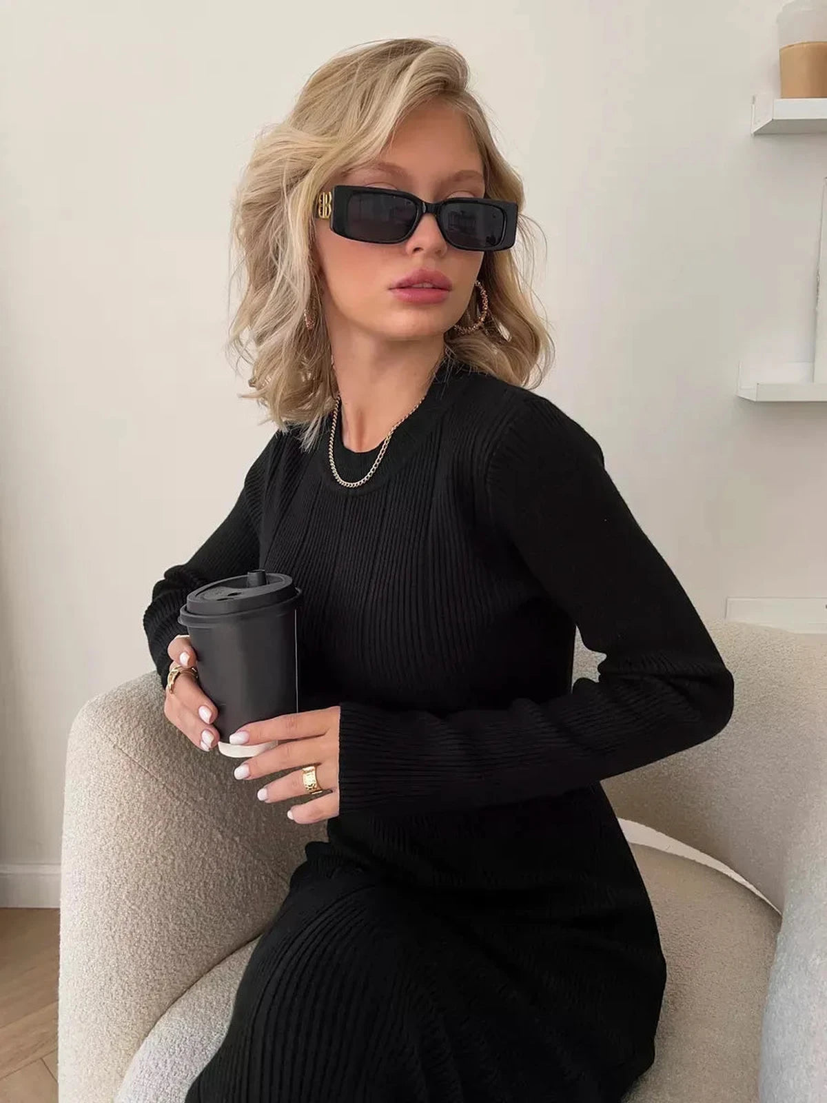 Noir Knit Midi Dress